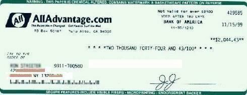 Alladvantage.com Check Sample